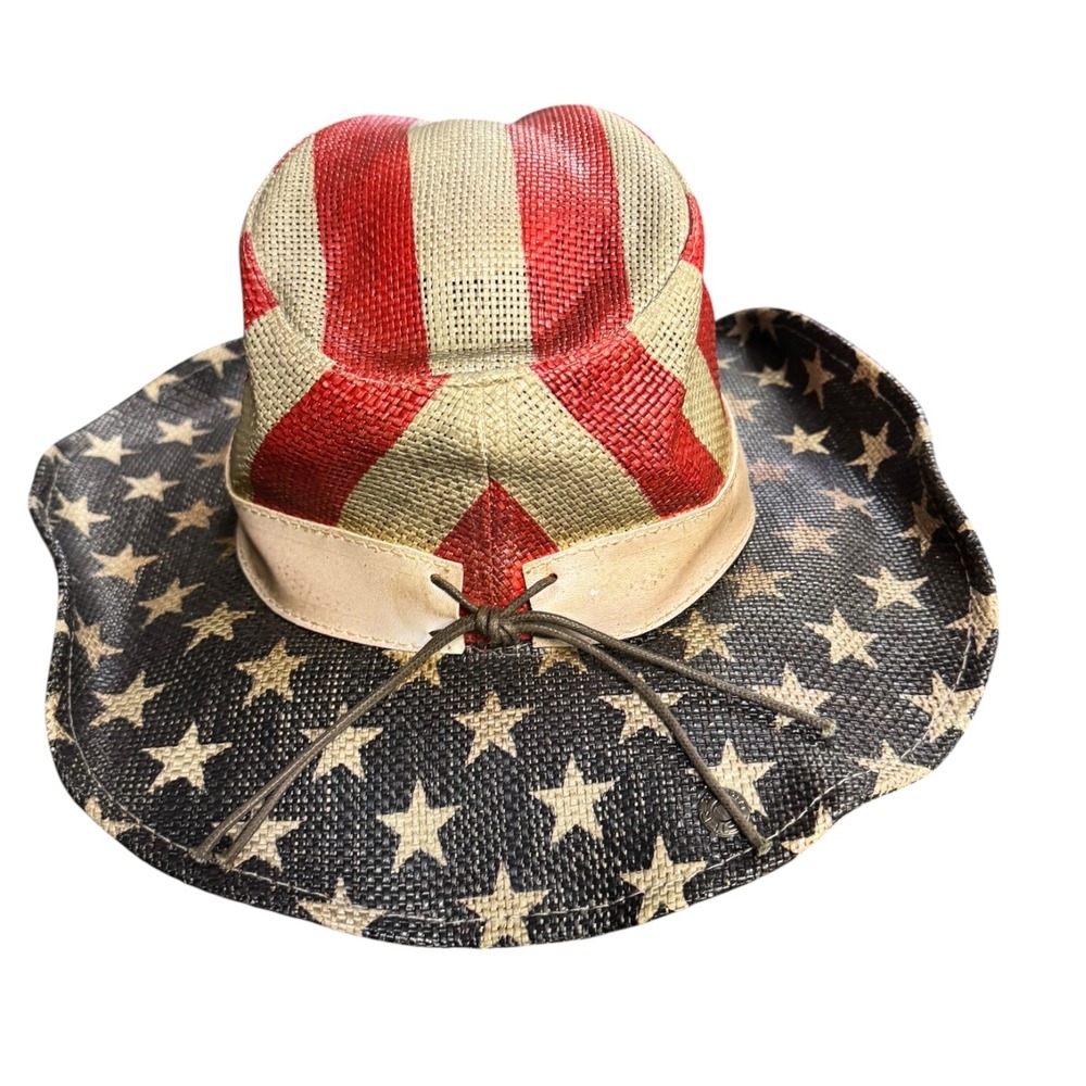 Peter Grimm American Flag Straw Cowboy Hat Stars Stripes Patriotic Western OS